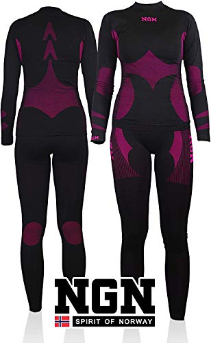 NGN Skiunterwäsche Damen aus Norwegen | Thermo-Unterwäsche Lang | Funktionswäsche Atmungsaktiv Schwarz | Schöne Skibekleidung | Baselayer Set for Woman | Sport Hose und Shirt für Frauen