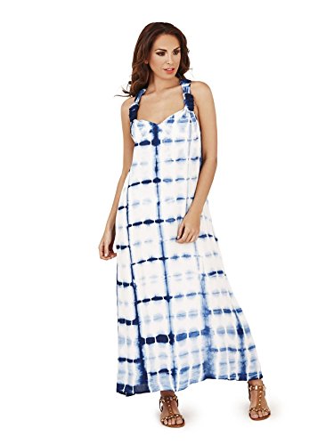 Pistachio, Ladies Tie Dye Check Racer Back Maxi Dress, Blue, Large (UK 16-18)