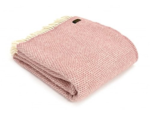 Tweedmill Textiles 100% Pure Wool Blanket Beehive Throw Design in Dusky Pink Made in UK