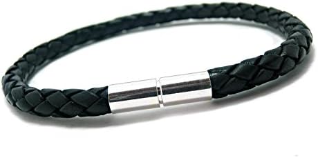 Carla Marie Jewellery Mens Ladies Leather Bracelet 5.5mm Chunky Braided Sterling Silver Twist Clasp Black 7.5" / 19Cm