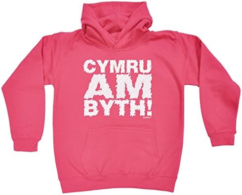 Fonfella Girl's CYMRU AM BYTH ! (XL-Age-12-13 - HOT PINK) HOODIE