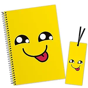 STARCANDY Unique Smiley Diary and Bookmark Combo 2 in 1, A5 Size Premium Printed Notebook (80GSM, 180 Ruled Pages, Yellow) (Cute)