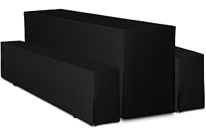 ‎TEXDEKO TexDeko® Hussen Bierzeltgarnitur 3-teiliges Set Premium Blickdicht strapazierfähig 2 Bierbankhusse 1 Biertischhusse 220x80cm für Festzeltgarnitur (Schwarz)