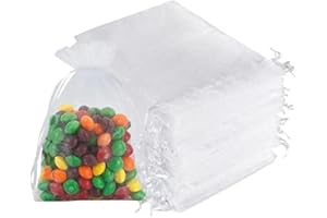 Dogmoon Organza Beutel Mit Kordelzug, 50 Stück 15×20 cm Geschenk Säckchen, Schmuckbeutel für Hochzeit Oder Fest Party (Weiß)