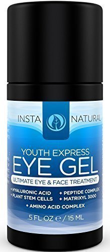 Eye Cream for Wrinkles, Dark Circles, Puffiness & Bags - BEST 100% Natural Anti-Aging Gel With Hyaluronic Acid, Organic Jojoba Oil & MSM - Great for All Skin Types - InstaNatural - 0.5 OZ Travel Size