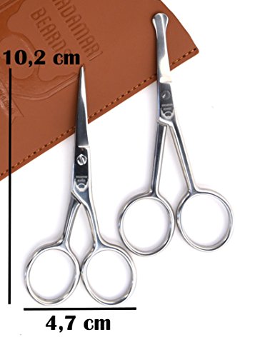 Bartkamm & Bartschere & Nasenhaarschere – Sehr scharf – Sandelholz – MADAMARI BEARDS – Hochwertiges Bartpflege-Set – Premium Sandelholzkamm – Praktische Scherenkombination, sehr scharf – Praktisches Kunstlederetui – Stylische Geschenkidee - 3