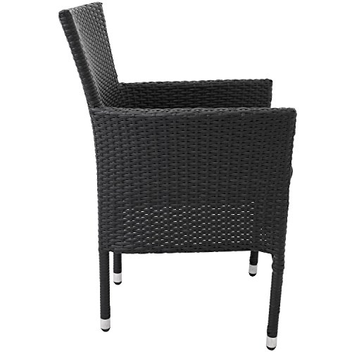 3tlg. Balkonmöbel Set Gartentisch Vollkunststoff Rattan-Optik 79x79cm + Poly Rattan Gartensessel Stapelstuhl Gartenstuhl Rattanstuhl Rattansessel stapelbar + Kissen Sitzgarnitur Sitzgruppe Gartenmöbel Gartengarnitur Terrassenmöbel