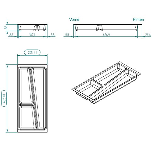 SO-TECH® Besteckeinsatz ORGA-BOX II für Nobilia 30er Schublade (462 x 205 mm) silbergrau - 5
