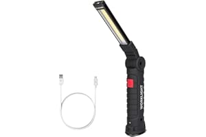LED Arbeitsleuchte, m MU Taschenlampe Led Aufladbar, Wiederaufladbare Taschenlampe Werkstattlampe COB Inspektionsleuchten mit Magnet und Haken für Auto Reparatur, Werkstatt, Camping (1 Stück, Schwarz)