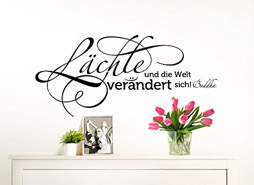 Wandaro® W3309 Wandtattoo Zitat Buddha Lächle und die Welt verändert sich! schwarz 80x36cm - 2