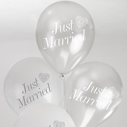 Luftballons mit der Aufschrift „just married“ & einem Herz in weiss & silber – Inhalt 8 Ballons pro Packung – originelle Deko für Ihre Hochzeit - 3