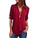 Produktbild Damen Elegante Frühling Solide Reißverschluss Oberteile Slim Hemd Bluse Casual Tops DOLDOA T-Shirt Mode Blusen Pullover Sweatshirt Geburtstags Geschenk für Frauen Mädchen Freundin (EU:46, Rot)