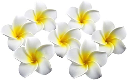 Lucky Will 100 Pcs 2.4 inch Hawaiian Foam Artificial Fake Plumeria Flower Petals Frangipani for Wedding Party Decoration White