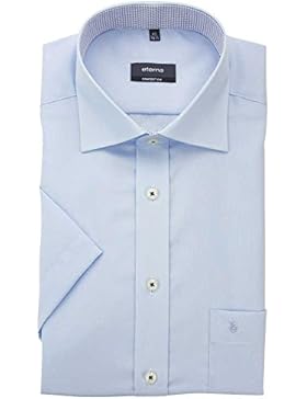 ETERNA Herren Kurzarm Hemd Comfort Fit Summer Special blau mit Patch 8271.11.K147 (48, Blau)