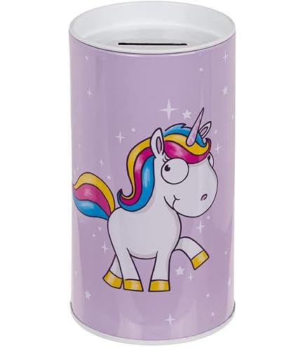 Salvadanaio In Latta A Forma Di Unicorno Bianco Con Arcobaleno – Non Apribile, 15x13 Cm, Regalo Originale
