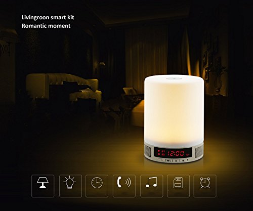 LUJII Bluetooth Lautsprecher Wireless Lautsprecher Lampe Lautsprecher Neueste Intelligente Tragbares Bluetooth Lautsprecher Multi Funktion Musik Sound Box LED Kinder Nachtlicht Touch Control Lamp (4 Dimmstufen Touch Lighting Sensor Schalter Augenschutz Lichtquelle) und Wecker Alarm mit Eingebauten Wiederaufladbaren 1800mAh Batterie – TF Karte Unterstützt – Freisprecheinrichtung – USB Charging Bluetooth Speaker Geeignet für den Innen und Außengebrauch Kids Home Deco Arbeiten Lesen Camping usw - 8