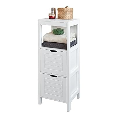SoBuy® FRG127-W Meuble Colonne Meuble Bas de Salle de Bain Armoire toilette – 1 étage et 2 tiroirs
