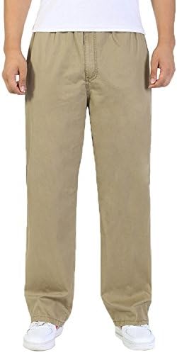 COUSIN CANAL Men's Cotton Cargo Elastic Waist Loose-Fit Leisure Work Pants Yellow XXXL