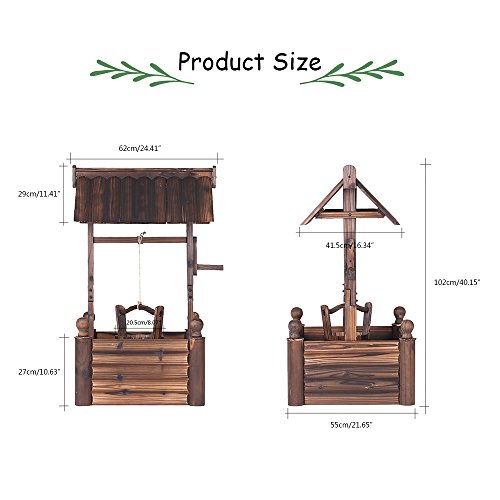 iKayaa Dekobrunnen Holzbrunnen Zierbrunnen Brunnen Gartenbrunnen aus Holz mit Dach - 2