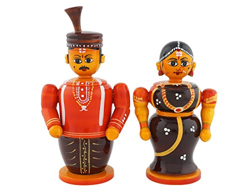 Anuradha Wooden Bride and Groom Box Showpiece, 4x4x12(Multicolour, Anur103)