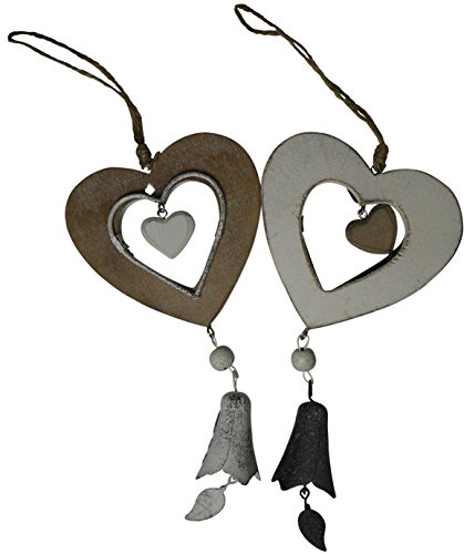 khevga Deko-Hänger Herz aus Holz Vintage 2er Set - Fensterdeko