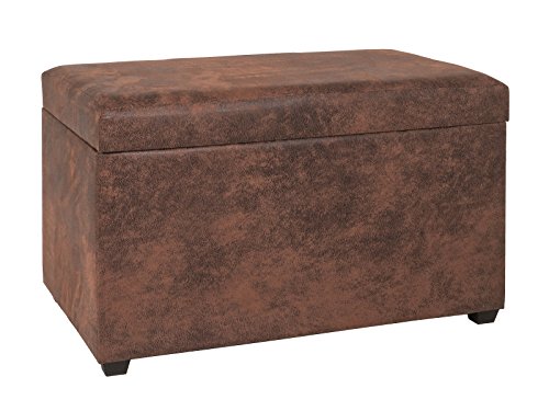 Sitztruhe in Vintagebraunem Kunstleder bezogen; Maße (B/T/H) in cm: 65 x 40 x 42