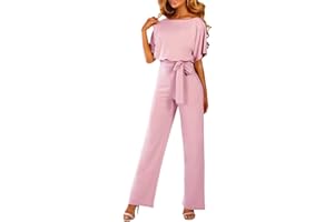 nicticsi Jumpsuit Damen Overall Sommer Elegant Einfarbiger Spitze Schlanker Gürtel Einteiliger Heimoverall Lässigen Lang Jumpsuit Overall Hosenanzug Romper Playsuit