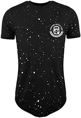 Mens Deadlock Distressed Curved Hem T-Shirt New Drop Hem Original Slim Fit (Small, Black)
