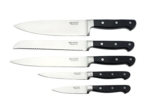 Ross Henery Professional, 5-teiliges Küchenmesserset, Edelstahl, Premium-Qualität, mit edlem Messerblock aus Holz - 2
