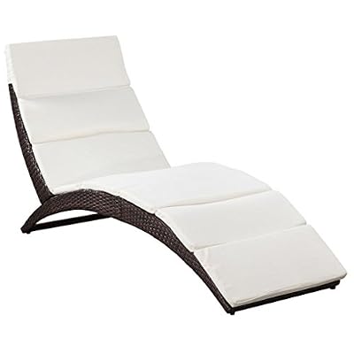 vidaXL Chaise Longue Pliable avec Coussin Poly Rotin Marron Bain de Soleil