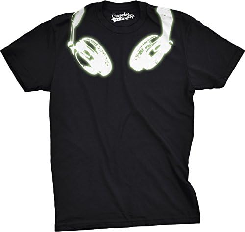 Crazy Dog T-ShirtsMens Glow in The Dark Headphones T Shirt Cool Music Lover DJ Funny Graphic Tee (Black) - M