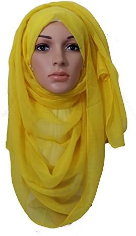 Plain Maxi Hijab Large Oversized Maxi Scarf Soft Viscose Shawl Sarong (Yellow)