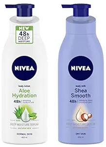 NIVEA Body Lotion, Aloe Hydration, For Normal Skin, 400ml And NIVEA Body Lotion, Shea Smooth Milk, For Dry Skin, 400 ml