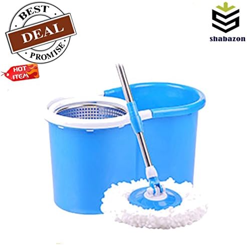 shabazon Easy Wring and Clean Turbo Microfibre Mop and Bucket Set with 3 mop head (blue)