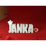 Beton, Steinguss Buchstaben 3 D Deko Namen JANKA mit Stern und Herzklammer als Geschenk verpackt! Ein ausgefallenes Geschenk zur Geburt, Taufe, Geburtstag oder auch zu anderen Anlässen.