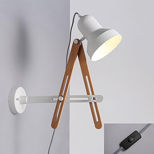Nordic Geometry Adjustable Triangle Wood Bracket Wall Lamp(with Wire Plugs) Modern Bedroom Bedside Children's Study Room White Iron Reading Fixture Scale Ruler Wall Light