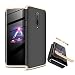 Produktbild Finemoco Hülle für OnePlus 7 Pro Hülle 3 in 1 Hardcase mit Panzerglas Folie,Ultra Dünn Handyhülle 360 Grad Schutz Handy Tasche Hart PC Bumper Schutzhülle Stoßfest Anti-Kratz Case Cover, Gold+Schwarz