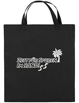 Comedy Bags - ZEIT FÜR SPUREN IM SAND - PALME - Jutebeutel bedruckt, Baumwolltasche zwei kurze Henkel aus 100...