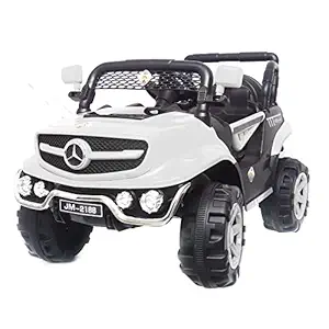 SHAKYA WORLD V8 Biturbo 12V Battery Operated Car Jeep for 1 to 7 Years Kids/Children/Toddlers/Boys/Girls with Remote and Mobile Application Control, 12V Rechargeable Battery, Music System- White