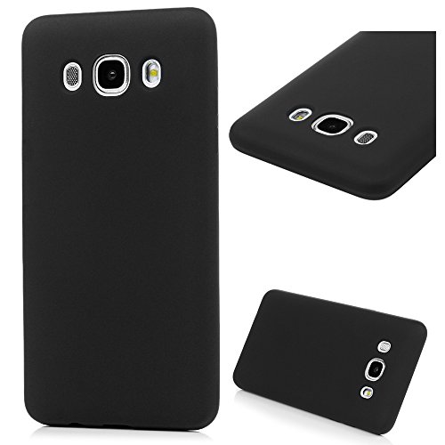 Lanveni Samsung Galaxy J5 2016 Hülle, Handyhülle Samsung Galaxy J5 2016 Hülle Etui Protective Case Cover TPU Silikon Schutzhülle Bumper Handytasche TPU-Bumper Weiche Silikon Case mit Glänzender Oberfläche Cover Design (Schwarz) + 1 x Stylus Stift + 1 x Staubdichte Stecker - 3