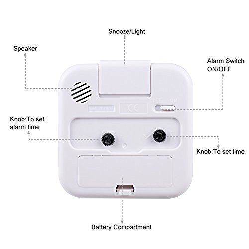 Pingenaneer 3 Zoll Kleiner Wecker Stille Glockenwecker Analog Quarzwecker Klassisch Tischuhren mit Nachtlicht, Lauter Alarm , Ohne Ticken , Schlummerfunktion , Batteriebetrieben—Weiß - 3