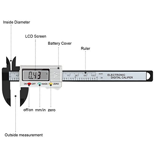 Digital Messschieber, Minkle Professionale Kohlefaser Schieblehre mit LCD Anzeige, In / mm, 100mm Messbereich, Silber - 3