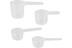 CBOFEIXG 4 Pcs Cucharas Medidoras Plastico, 40ml 50ml 70ml 100ml Cuchara Medidora Plana, Tazas Cuchara Dosificadora de Plastico Transparente para Proteína en Polvo Detergente Leche en Polvo Harina Cocina