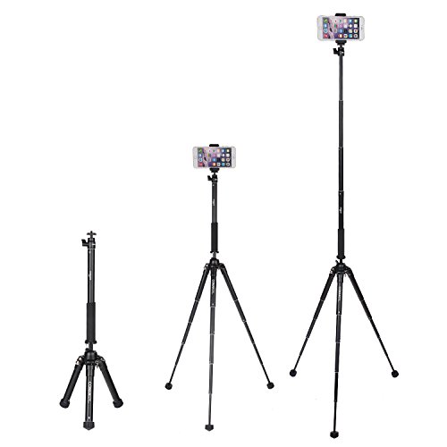 Portatile Kit Treppiede per Asta Incluso E300L Extension Selfie Stick e MT50 Mini Treppiede, Con Supporti per Telefono e Telecomando Bluetooth per Smartphone, DSLR e Fotocamera Mirrorless (Nero)