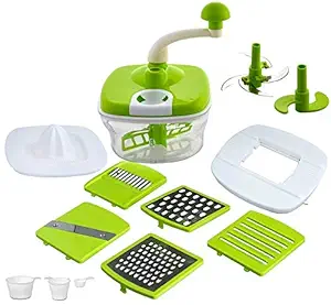 Diva Enterprise 10 in 1 Plastic Manual Food Processor/Dough/Atta Maker/Vegetable Cutter/Slicer/Grater/Blender/Juicer for Kitchen (Multicolour)