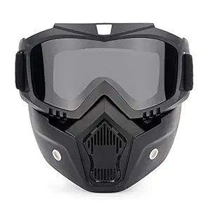 HOME CUBE 1 Pc Motorcycle Goggles Mask Helmet Goggles Road Riding Uv Mouth Filter Cycling Goggles with Detachable Mask (One Size Black)