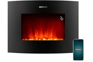 Cecotec Dekorativer Elektrischer Kaminofen ReadyWarm 2250 Curved Flames Connected. 22", 2000 W, Steuerung über Wi-Fi, Fernbedienung, Gekrümmte Anzeigetafel aus gehärtetem Glas, 20 m2