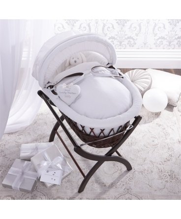 Izziwotnot White Premium Gift Wicker Moses Basket (Dark)