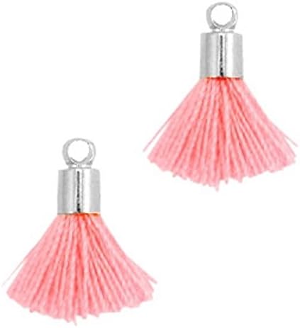 Sadingo Mini Tassels Frill – Pack of 3 – 1 cm – End Cap, Silver Plated – Jewellery Craft – Choose Colour Coral pink