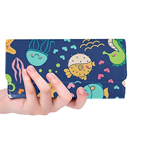 Preisvergleich Produktbild Einzigartige Bunte Nette Seeleben-Karikatur-Frauen-dreifachgef... Mappen-Lange Geldbeutel-Kreditkarte-Halter-Fall-Ha...